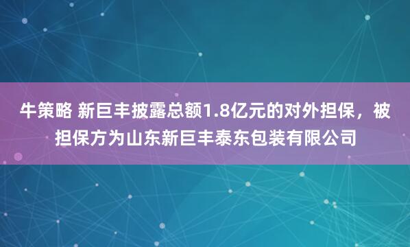 牛策略 新巨丰披露总额1.8亿元的对外担保，被担保方为山东新巨丰泰东包装有限公司